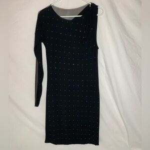 Max Azria one shoulder dress size XS tiny rhinestones mesh in back